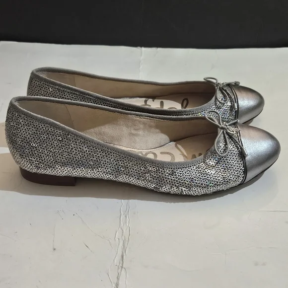 Sam Edelman Metallic Silver Loafers with Bow Accent - Picture 2 of 11